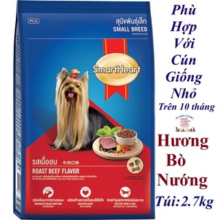 Thức ăn hạt cho Chó giống nhỏ Smartheart Small Breeds roast beef flavor Gói 2.7kg Hương vị bò nướng Xuất xứ Thái lan