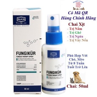 Chai Xịt Trị Nấm Ghẻ Ngứa Vảy Nến FUNGIKUR cho CHÓ MÈO THÚ CƯNG Chai 50ml Xuất xứ Anh Quốc
