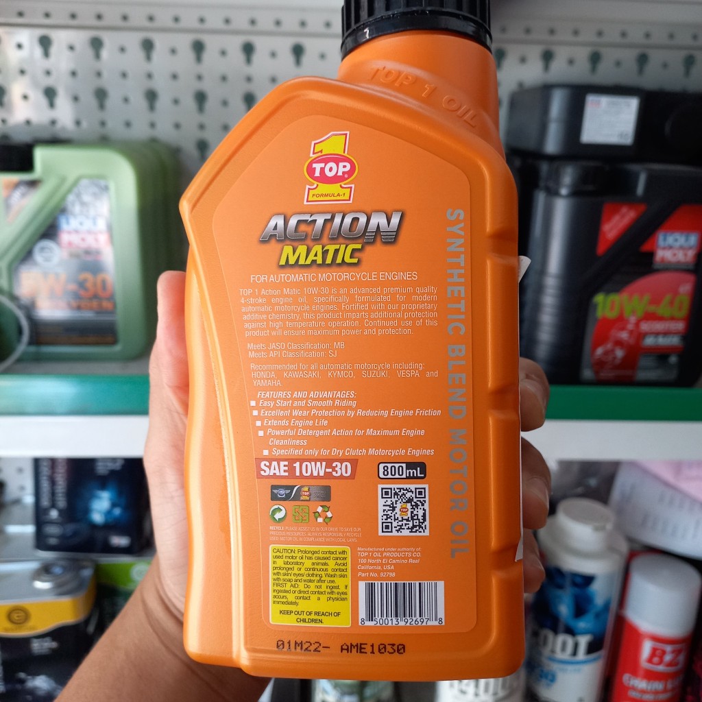 Nhớt xe ga TOP 1 ACTION MATIC 10W30 800ML mẫu mới - Nhập khẩu Indonesia
