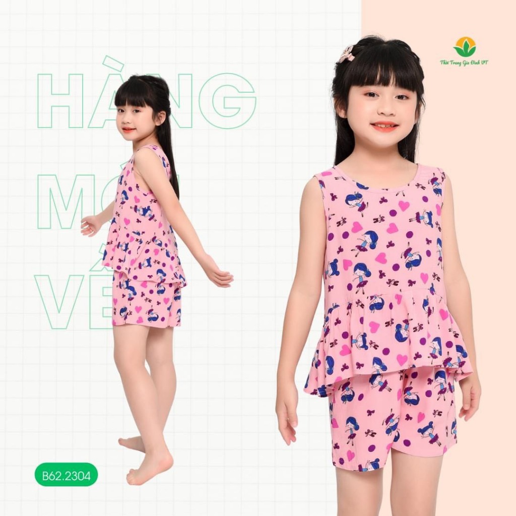 Đồ bộ mặc nhà bé gái mùa hè Việt Thắng, quần đùi, áo sát nách, chất Lanh (tole) - B62.2304