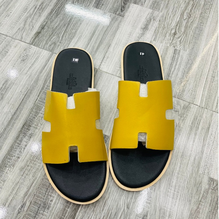 Dép lê nam HM Quai Vàng bản quai da bò  đế phíp cao cấp