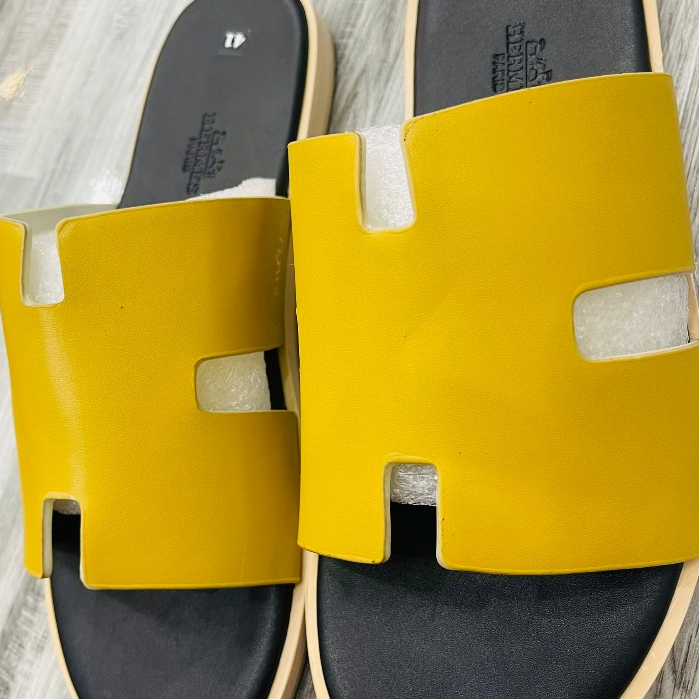 Dép lê nam HM Quai Vàng bản quai da bò  đế phíp cao cấp