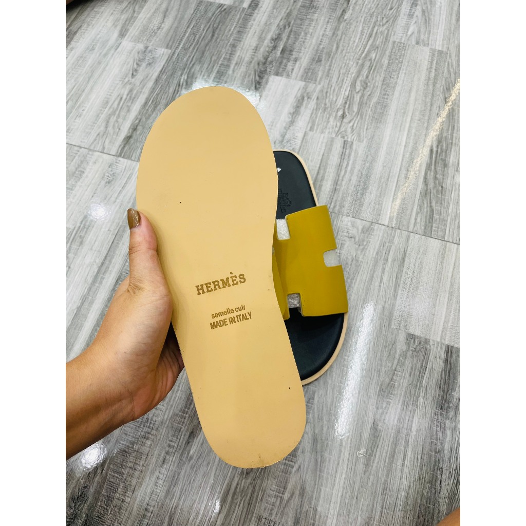 Dép lê nam HM Quai Vàng bản quai da bò  đế phíp cao cấp