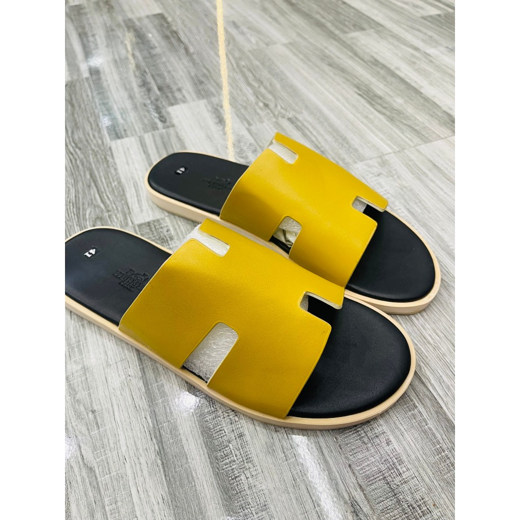 Dép lê nam HM Quai Vàng bản quai da bò  đế phíp cao cấp