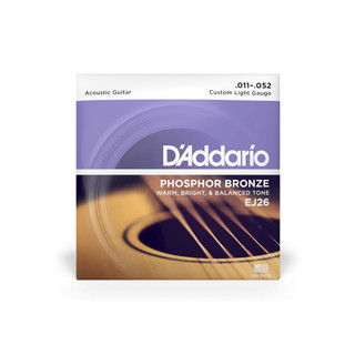 Bộ dây đàn guitar acoustic - d'addario ej26 - phosphor bronze, custom light gauge 11-52