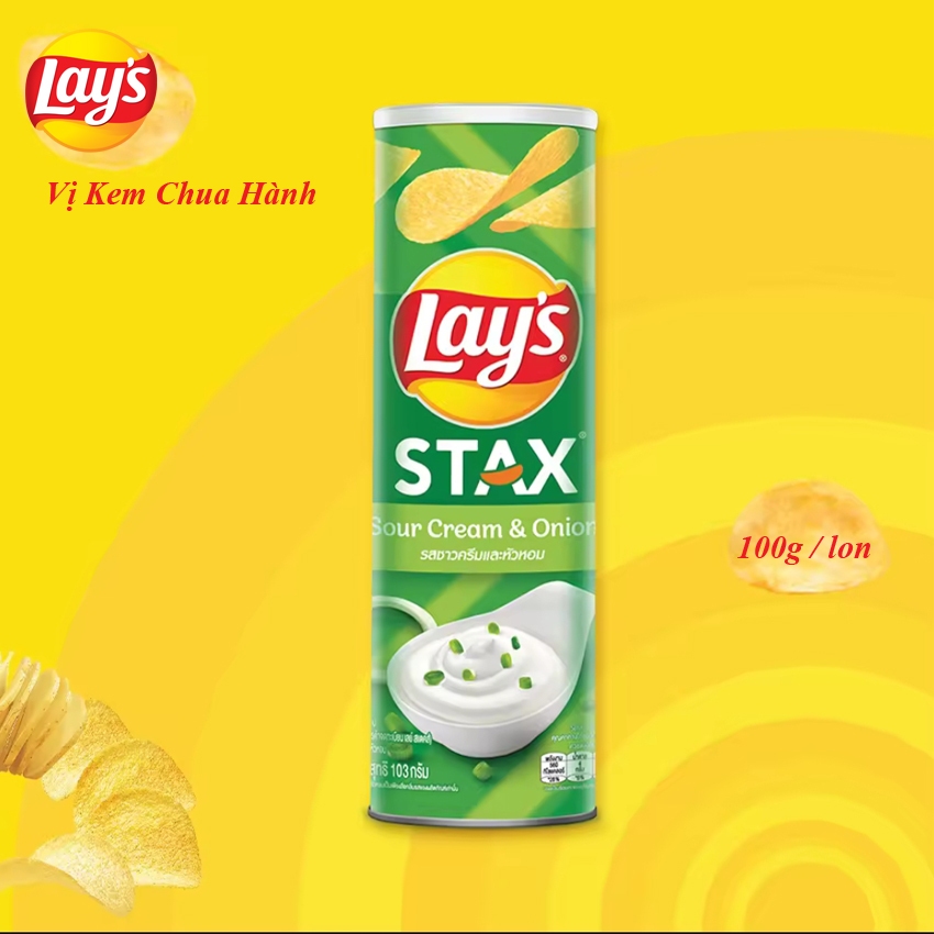 Snack Khoai Tây Miếng Lay's Stax nhiều Vị, 100g / lon