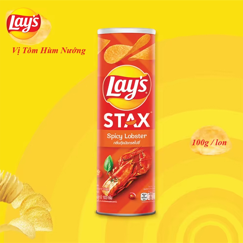 Snack Khoai Tây Miếng Lay's Stax nhiều Vị, 100g / lon