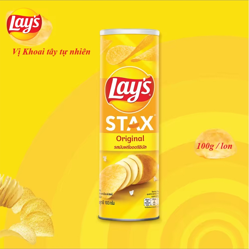 Snack Khoai Tây Miếng Lay's Stax nhiều Vị, 100g / lon