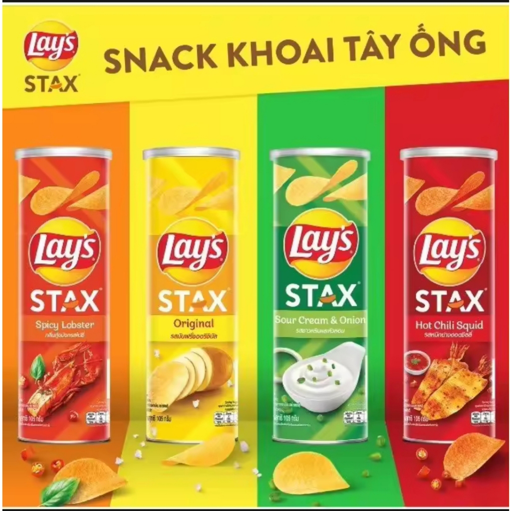 Snack Khoai Tây Miếng Lay's Stax nhiều Vị, 100g / lon