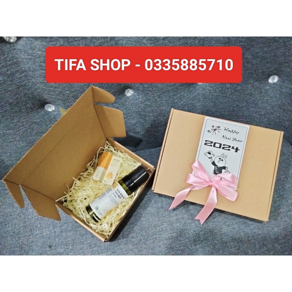 Sét hộp đựng quà kt 20x15x6cm tặng sinh nhật,20/11, mỹ phẩm, nước hoa, quà tết,...kèm nơ và giấy rơm, đèn nháy siêu xinh