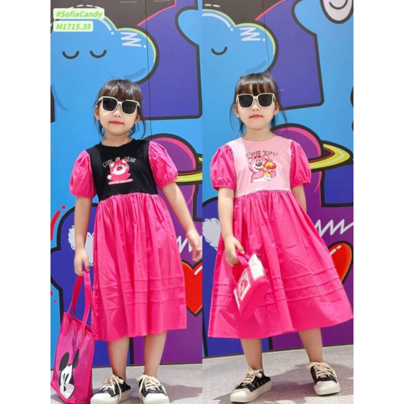 Váy gấu dâu cho bé gái 8 đến 30kg.hình thật trải sàn ak