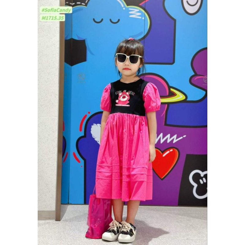 Váy gấu dâu cho bé gái 8 đến 30kg.hình thật trải sàn ak