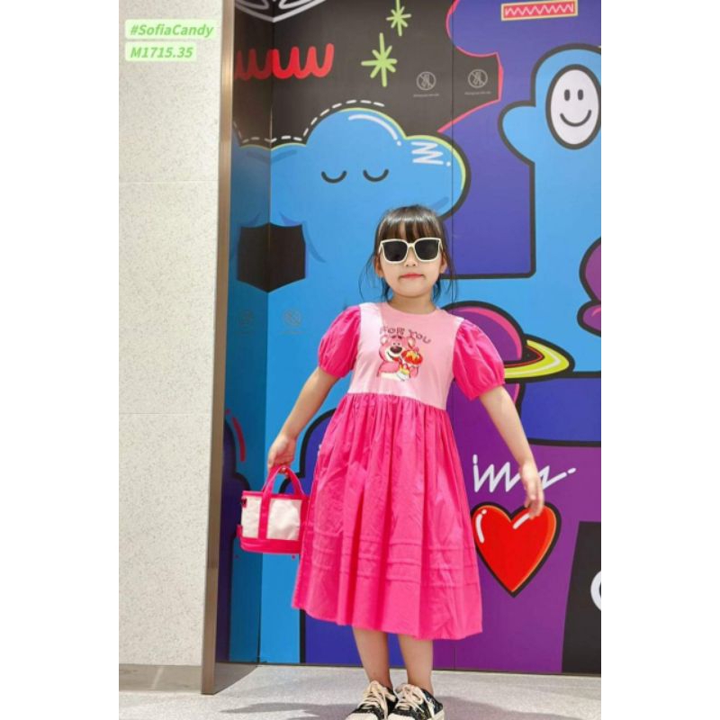 Váy gấu dâu cho bé gái 8 đến 30kg.hình thật trải sàn ak