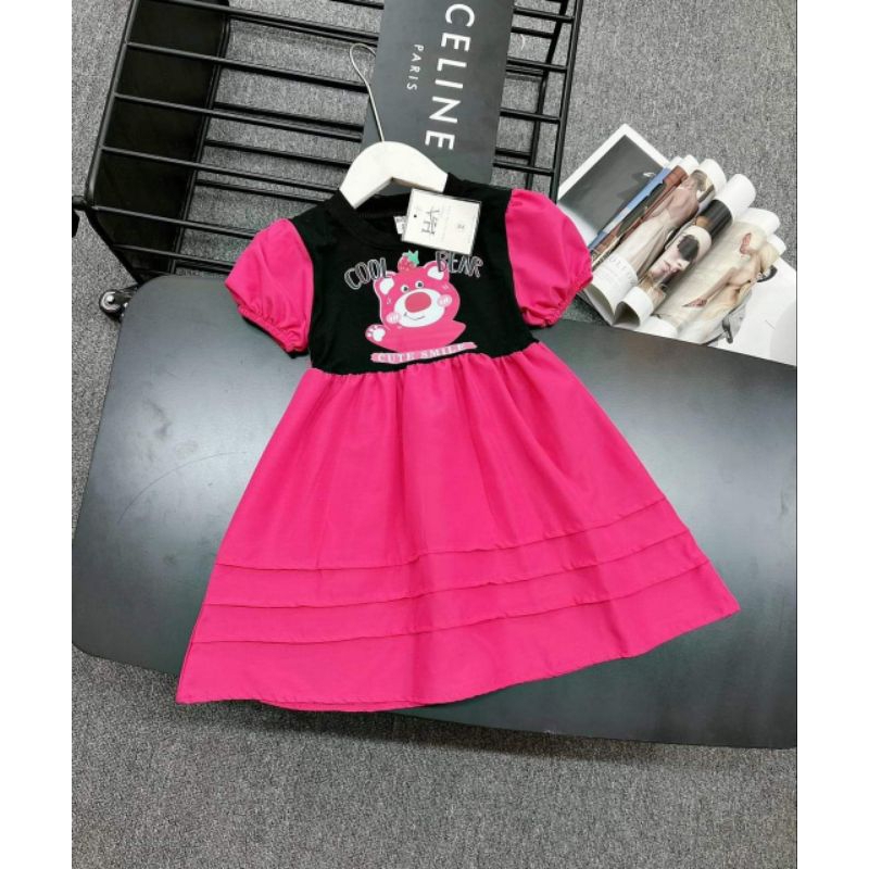 Váy gấu dâu cho bé gái 8 đến 30kg.hình thật trải sàn ak