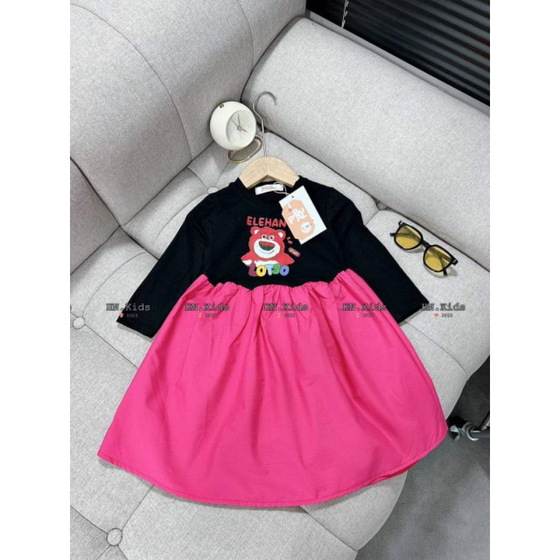 8 đến 28kg.vay gấu dâu cho bé.váy thu đông cho bé gái.hình thật trải san