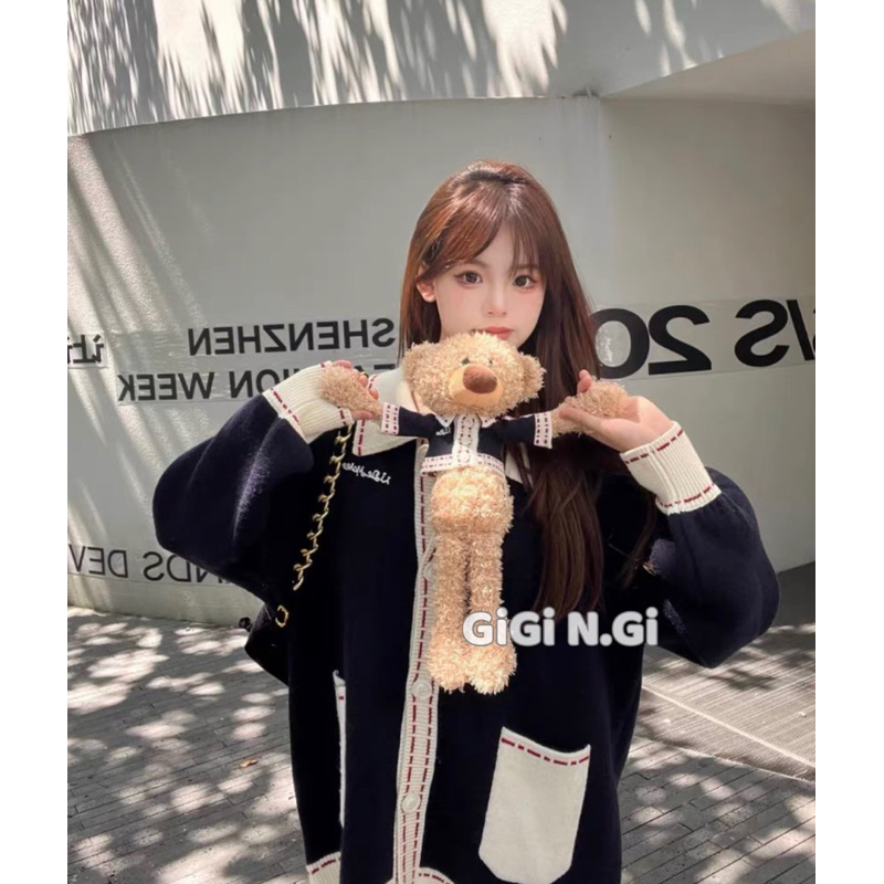 Áo khoác len cadigan 13DE phối viền đỏ