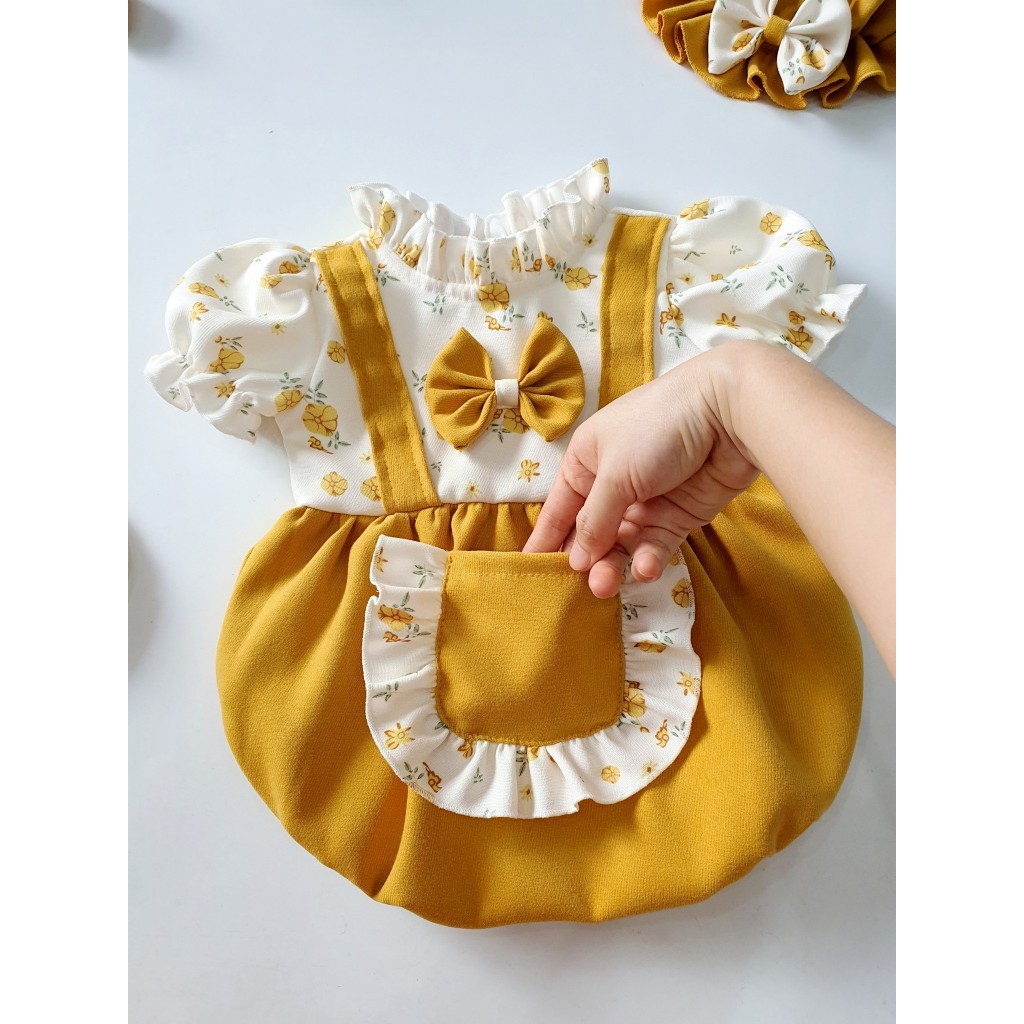Body váy vàng túi doremon bé gái dễ thương 🍓[𝐓𝐀̣̆𝐍𝐆 𝐊𝐄̀𝐌 Mũ+giày vải🍓 Su Shop- body thiết kế sinh nhật thôi nôi cho bé