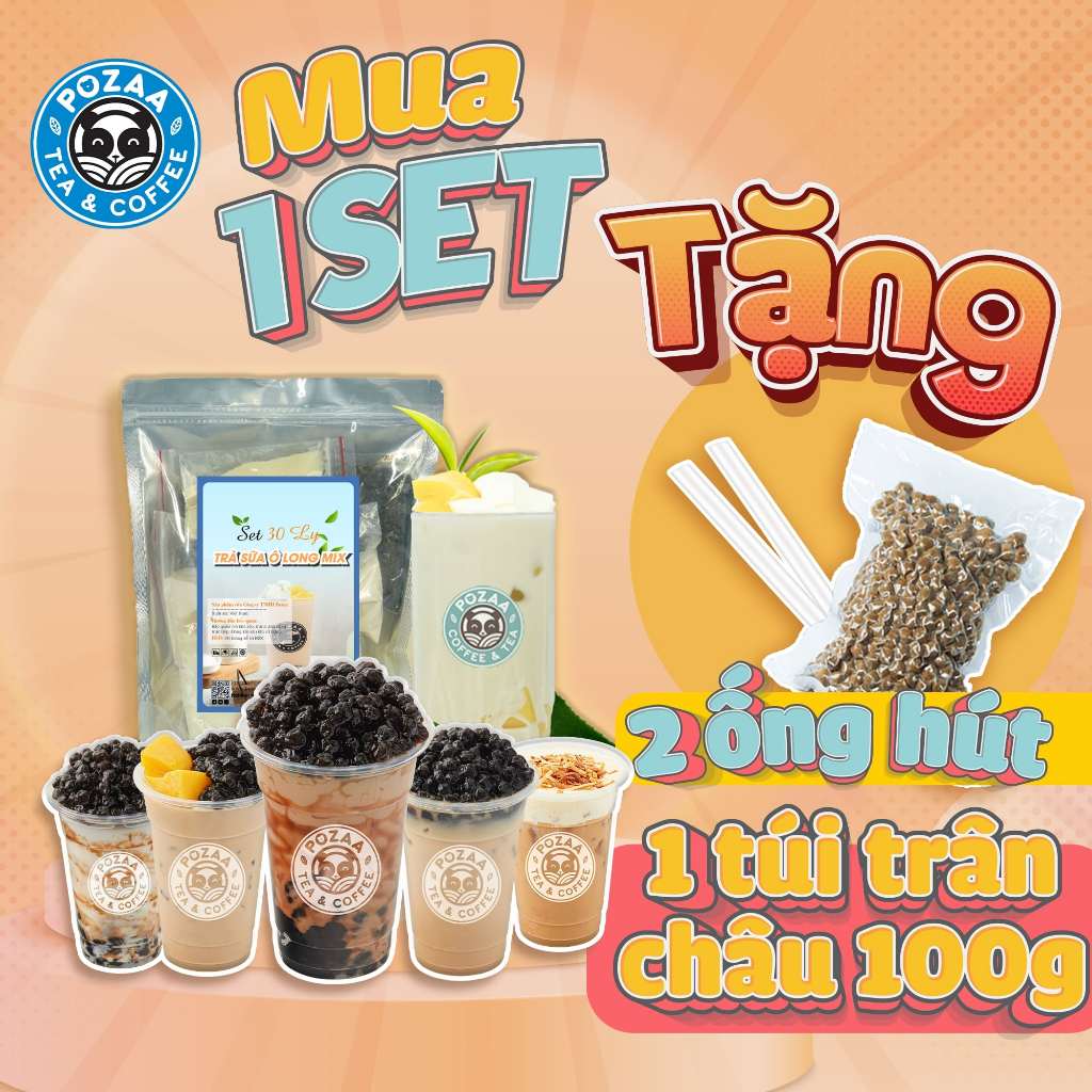 Set Trà Sữa Tự Pha, Nguyên liệu nấu trà sữa Pozaa vị Ô Long Mix, Nguyên Liệu Làm Trà Sữa - Set Lớn 30-35 Ly - PZ021