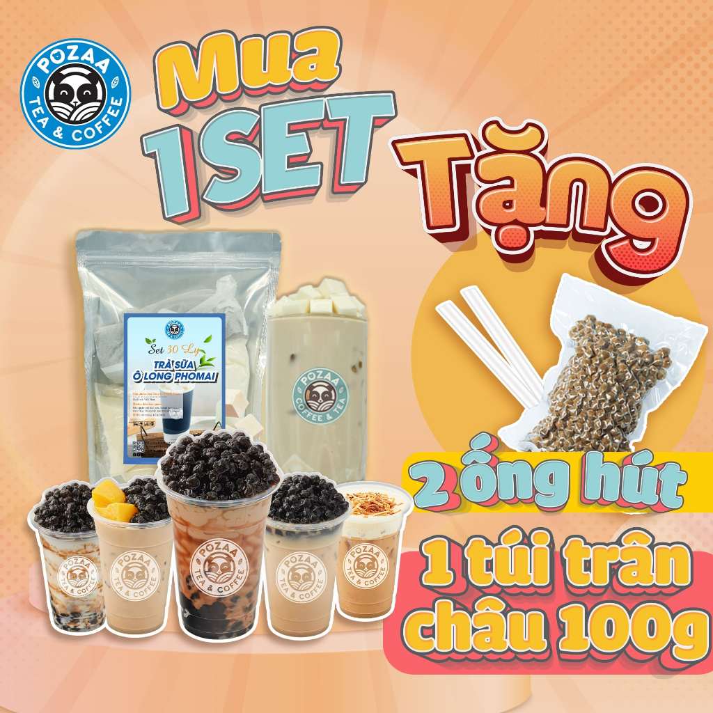 Set trà sữa pha sẵn, nguyên liệu pha trà sữa cỡ Lớn 30-35 Ly Pozaa Vị OoLong Phô Mai Thơm Ngon Đậm Vị - PZ020