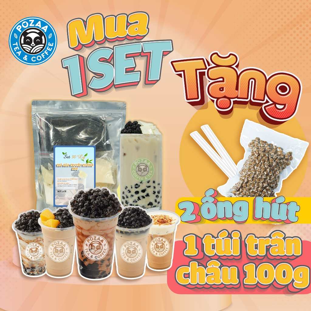 Set trà sữa tự pha, nguyên liệu pha trà sữa 30-35 ly vị Truyền thống mix tại nhà POZAA TEA, thơm ngon, bổ dưỡng - PZ019