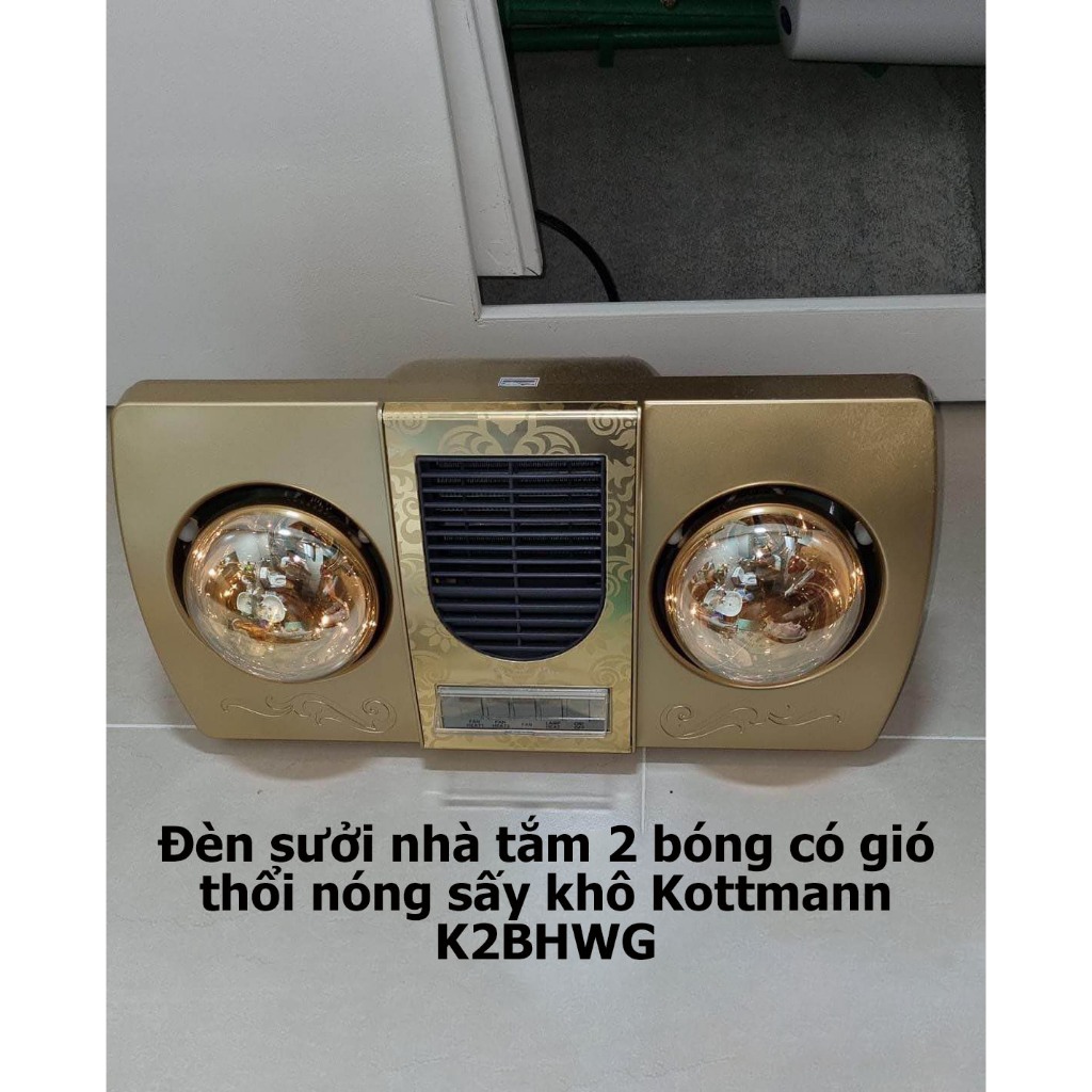 Đèn sưởi nhà tắm 2 bóng kèm gió thổi nóng Kottmann K2BHWG [K2-BHW-G]