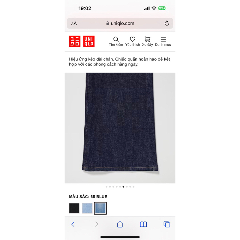 Pass quần bò Uniqlo size tương đương M 2 màu xanh đen