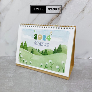 Lịch để bàn 2024 xương hoạ tết cute có lịch âm và ô ghi chú, lịch note kế hoạch làm việc để bàn