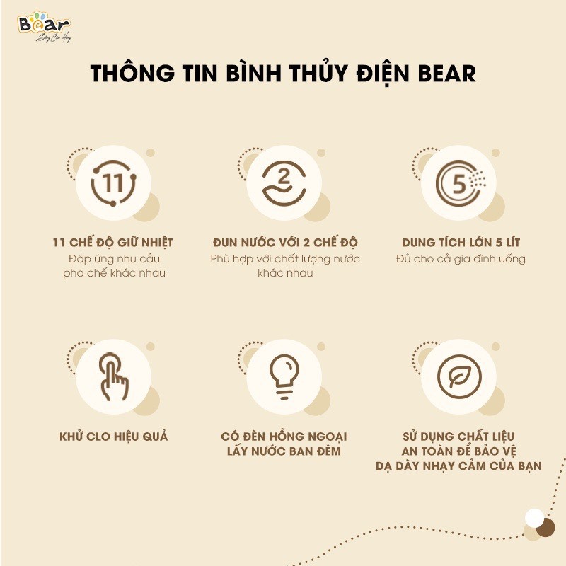 Bình Thuỷ Điện Bear 5L Tự Động  ZDH-H50E1  Khử Clo - Bảo Hành 12 Tháng