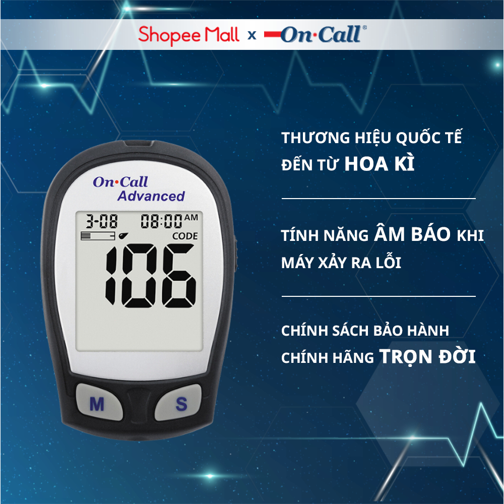 Máy Đo Đường Huyết On Call® Advanced Độ Chính Xác Cao, Cho Kết Quả Sau 5 Giây - Chưa Có Que Thử