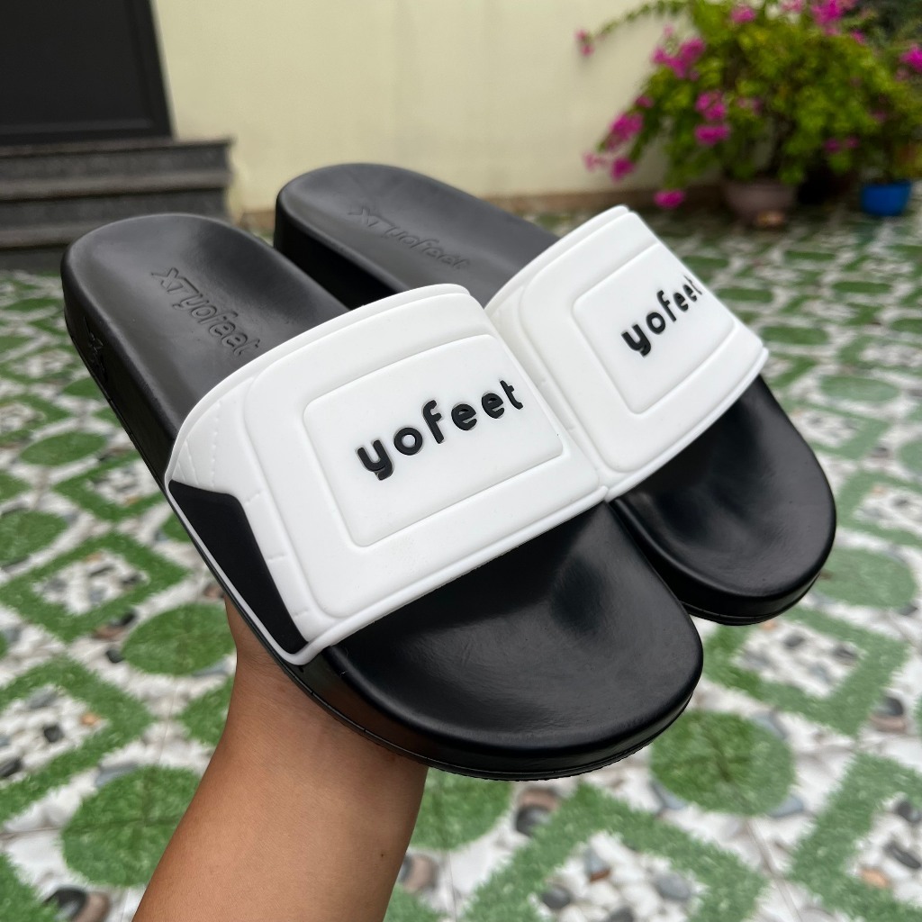 Dép quai ngang nam nữ Yofeet kết hợp đế PU mềm mại không lo trơn trượt 2 màu đen trắng siêu hot