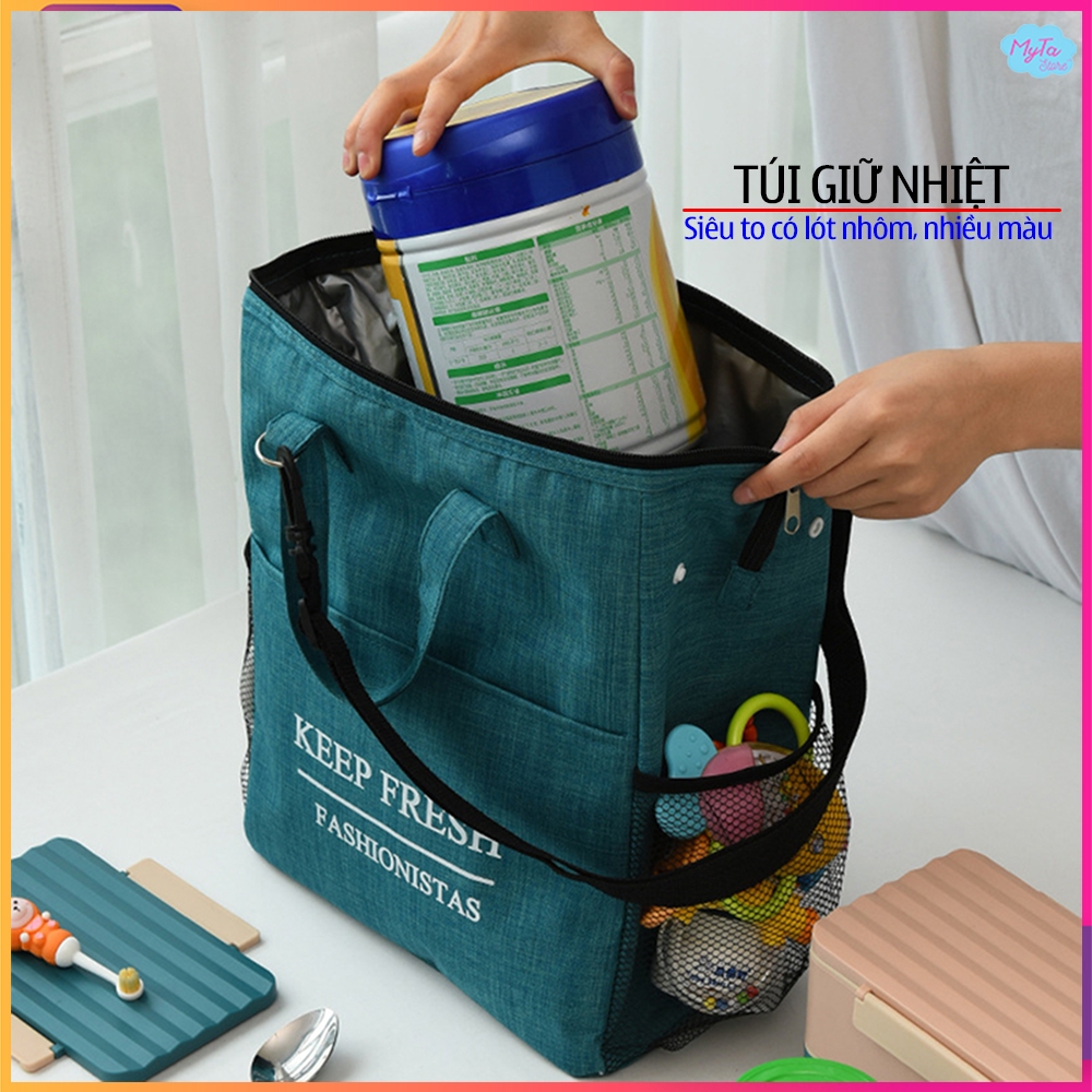 Túi giữ nhiệt đựng bỉm sữa đa năng KEEP FRESH vải oxford có lót bạc bên trong,ngăn chính rộng 2 ngăn phụ 2 bên tiện lợi