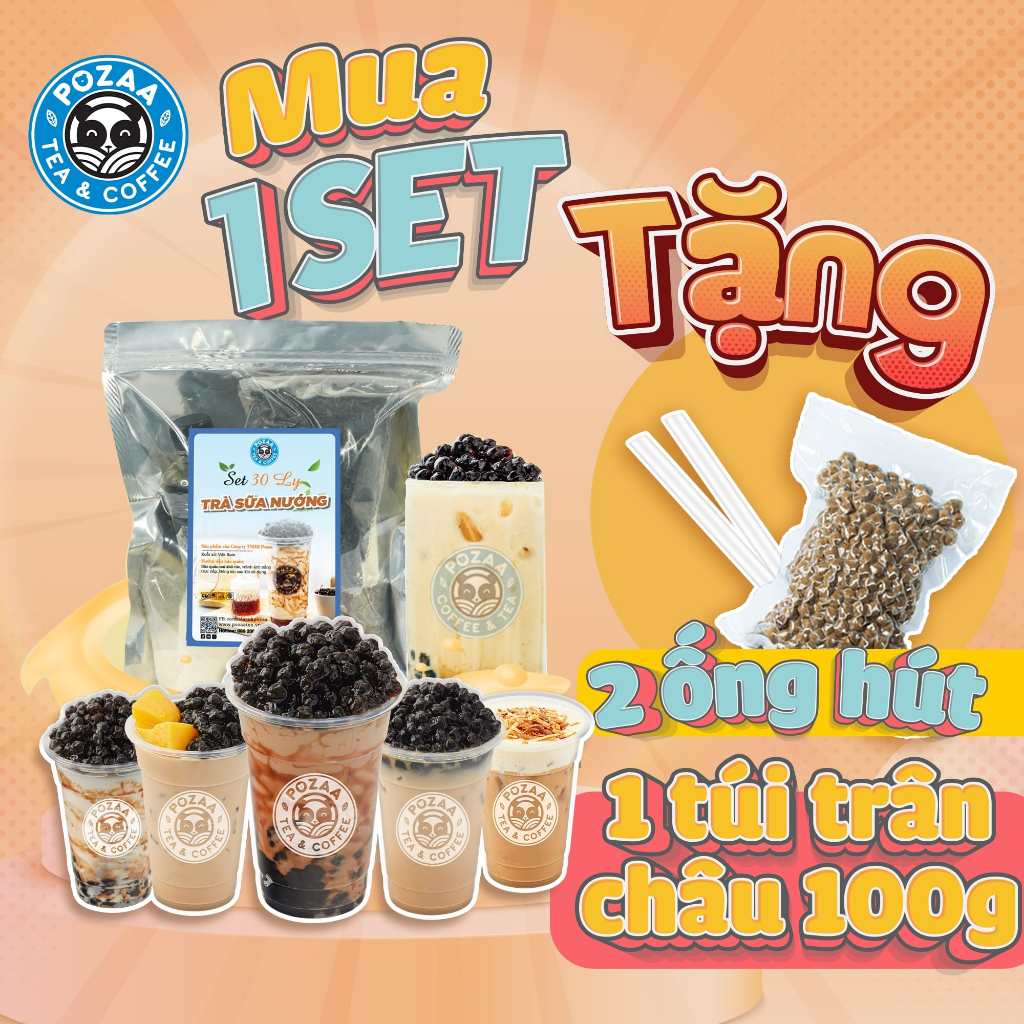 Set trà sữa tự pha, Nguyên Liệu Làm Trà Sữa Vị Nướng POZAA TEA 30-35 Ly Tại Nhà, thơm ngon, bổ dưỡng - PZ003