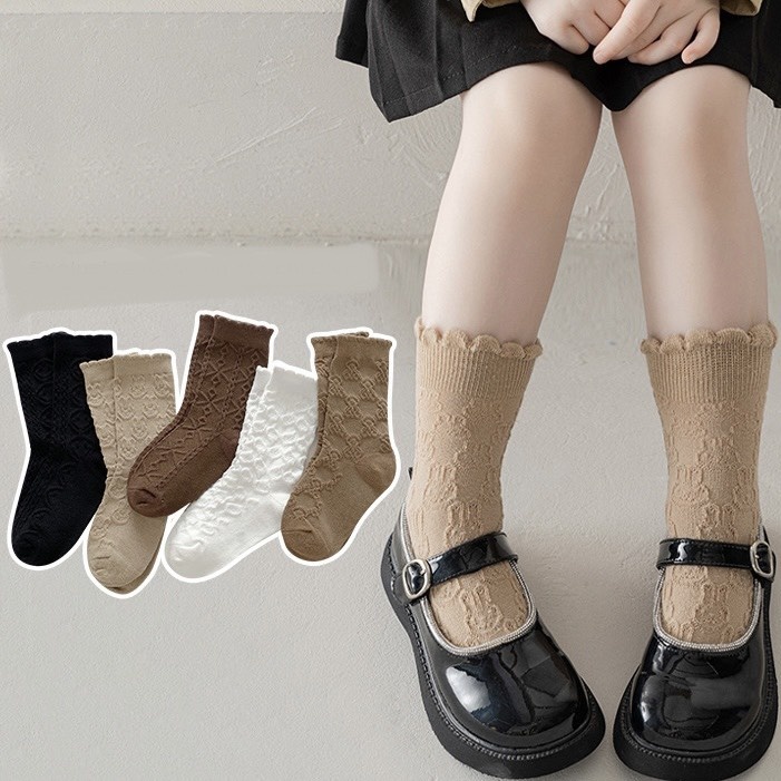 Set 5 Đôi Tất, Vớ Cao Cổ Chất Liệu Cotton Xinh Xắn Cho Bé Gái