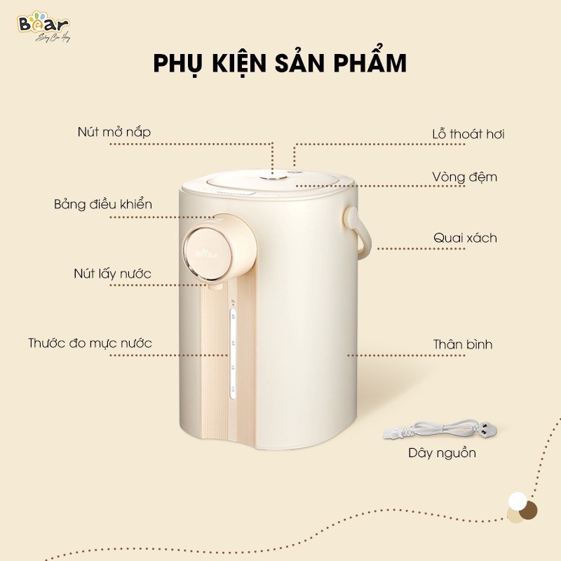 Bình Thuỷ Điện Bear 5L Tự Động  ZDH-H50E1  Khử Clo - Bảo Hành 12 Tháng