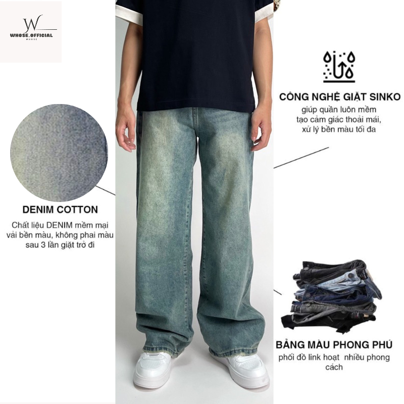 SMOKE GREY WIDE LEG JEANS - SEA WASH JEAN T001,quần ống rộng nam wash xám đen hàng cao cấp WHOSE.OFFICIAL