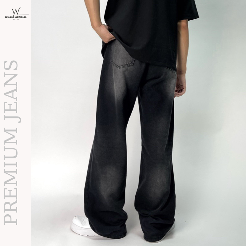 SMOKE GREY WIDE LEG JEANS - SEA WASH JEAN T001,quần ống rộng nam wash xám đen hàng cao cấp WHOSE.OFFICIAL