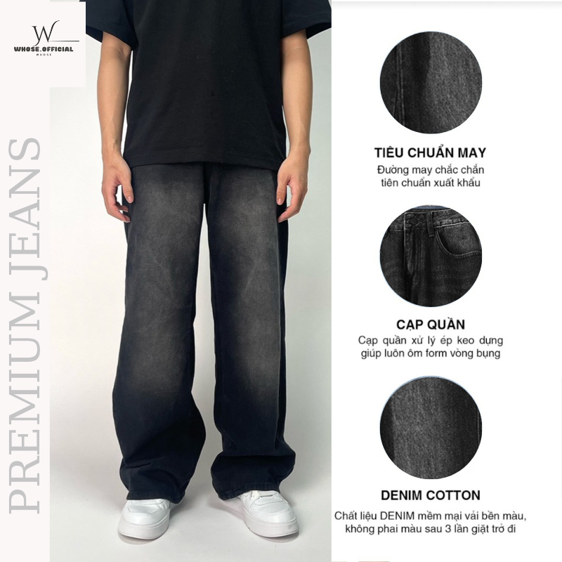 SMOKE GREY WIDE LEG JEANS - SEA WASH JEAN T001,quần ống rộng nam wash xám đen hàng cao cấp WHOSE.OFFICIAL