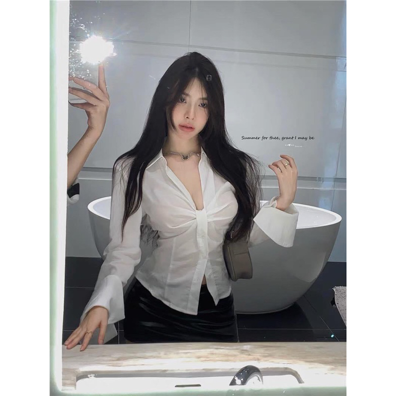 Áo sơmi thô rúm ngực SHE