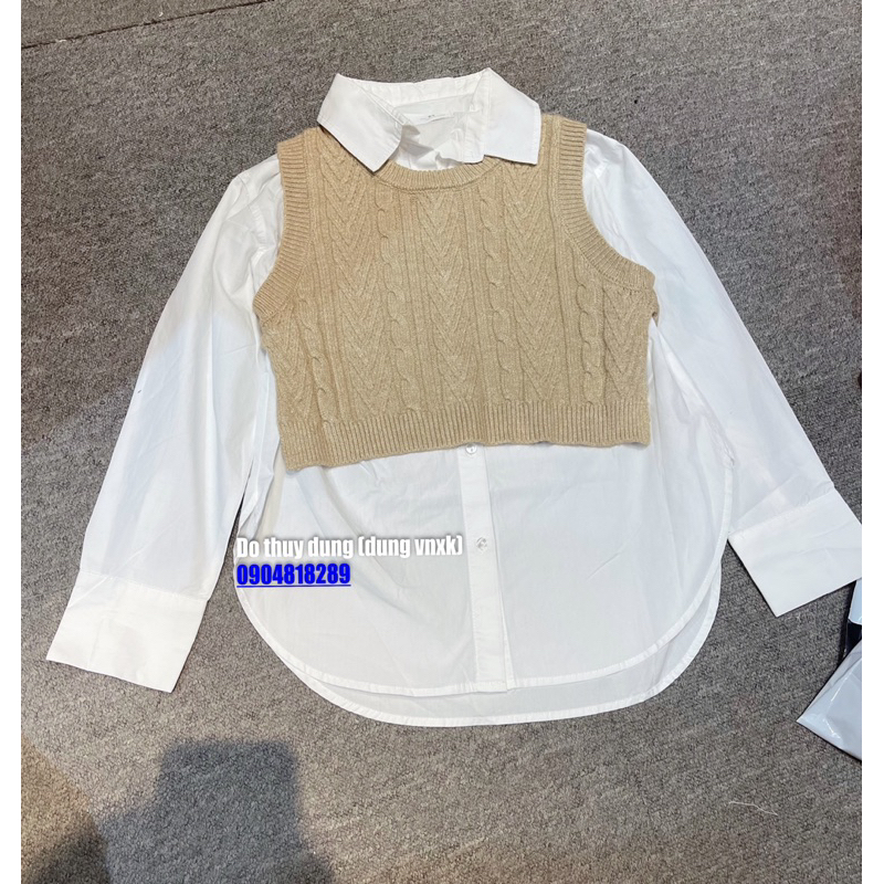 Áo sơ mi kèm gile len bé gái