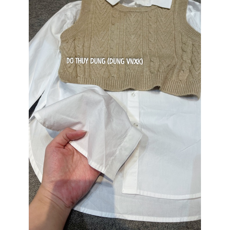 Áo sơ mi kèm gile len bé gái
