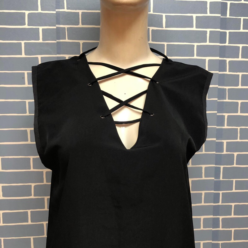 Đầm bigsize đen trơn day chéo 2hand