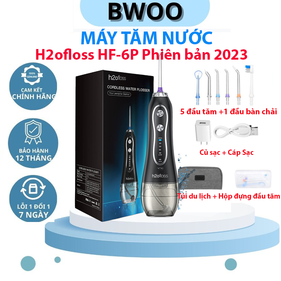 Máy tăm nước BWOO H2ofloss HF-6P, lực nước mạnh đánh sạch sâu, chính hãng bảo hành 12 tháng tặng kèm nhiều phụ kiện