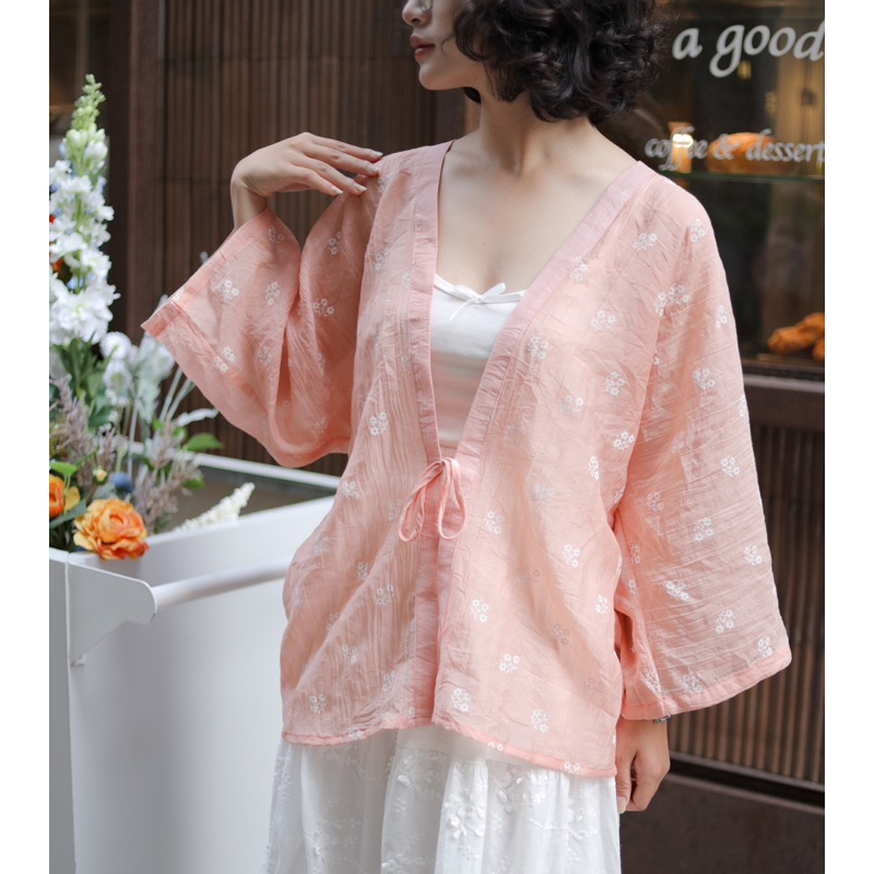 Lá Xoè | Áo Kimono Dango vải tơ dập nhăn mềm nhẹ bay bay