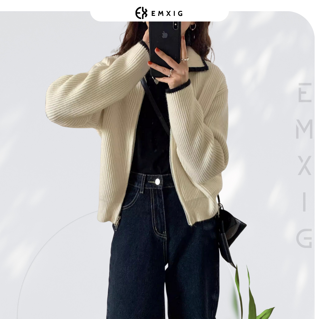 Áo khoác cardigan len nữ Emxig cổ bẻ E10