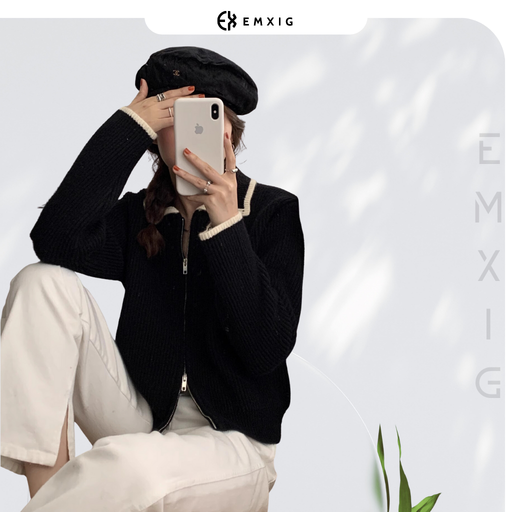 Áo khoác cardigan len nữ Emxig cổ bẻ E10