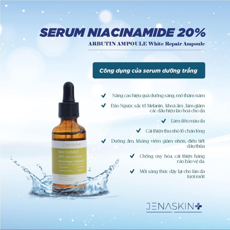 Serum Dưỡng Trắng Da Jenaskin Niacinamide 20% 50ml Giảm Thâm Nám Chống Oxy Hóa