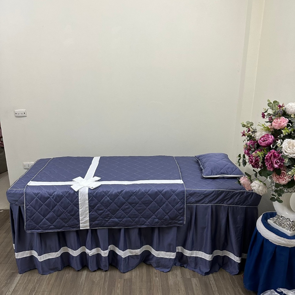 Sét chăn ga gối spa cotton trang trí nơ sang chảnh - may theo size yêu cầu