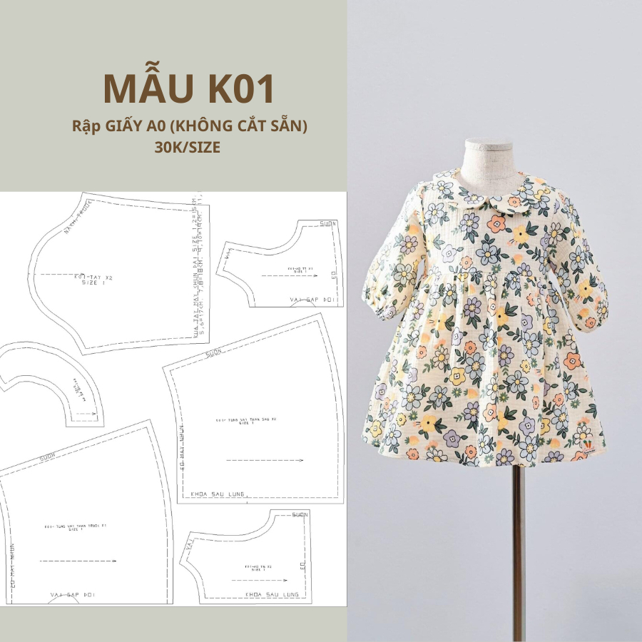 RẬP GIẤY A0 VÁY BÉ K01 (KHÔNG CẮT SẴN)