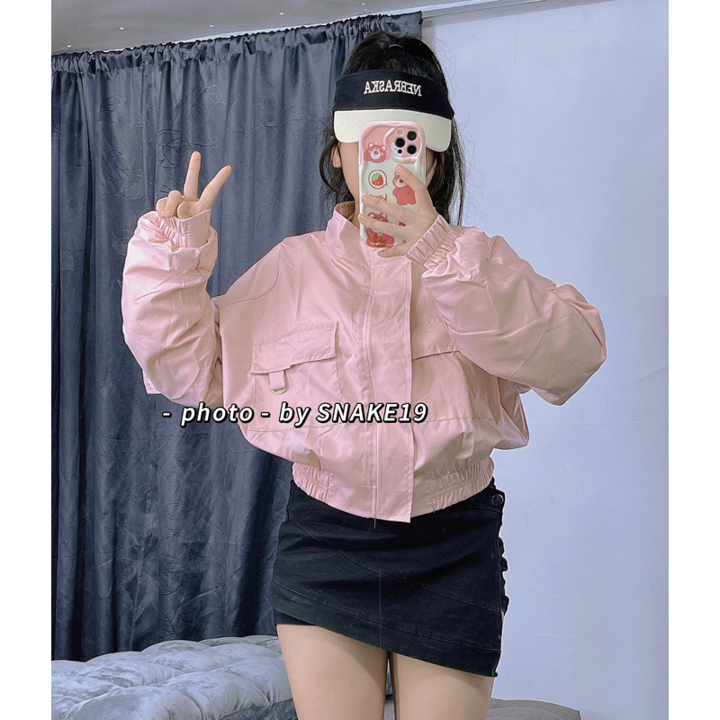 (CHÍNH CHỦ ) Áo khoác dù Bomber nữ form lửng Croptop túi hộp khuy sắt chất dù 2 lớp