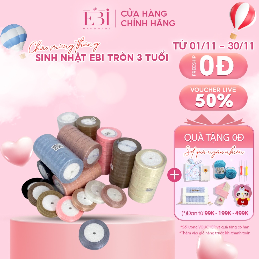 Dây ruy băng EBI HANDMADE sợi voan ribbon làm túi handmade, trang trí quà tặng 1 cuộn dài 35m - ES62